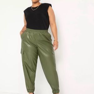 Eloquii Faux Leather Olive Green Jogger Sz 18